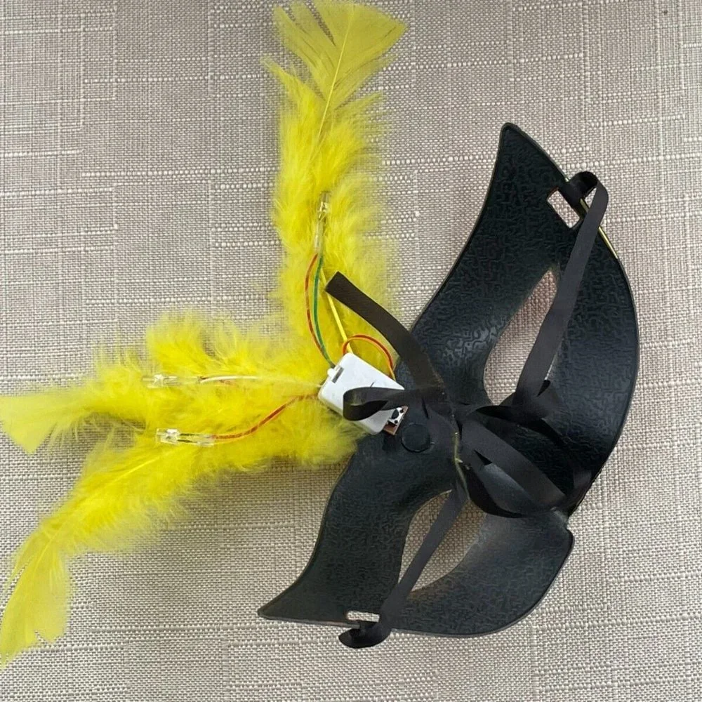 Eye Mask Yellow Faux Feather Mask Masquerade Light Up Mask Women Mask